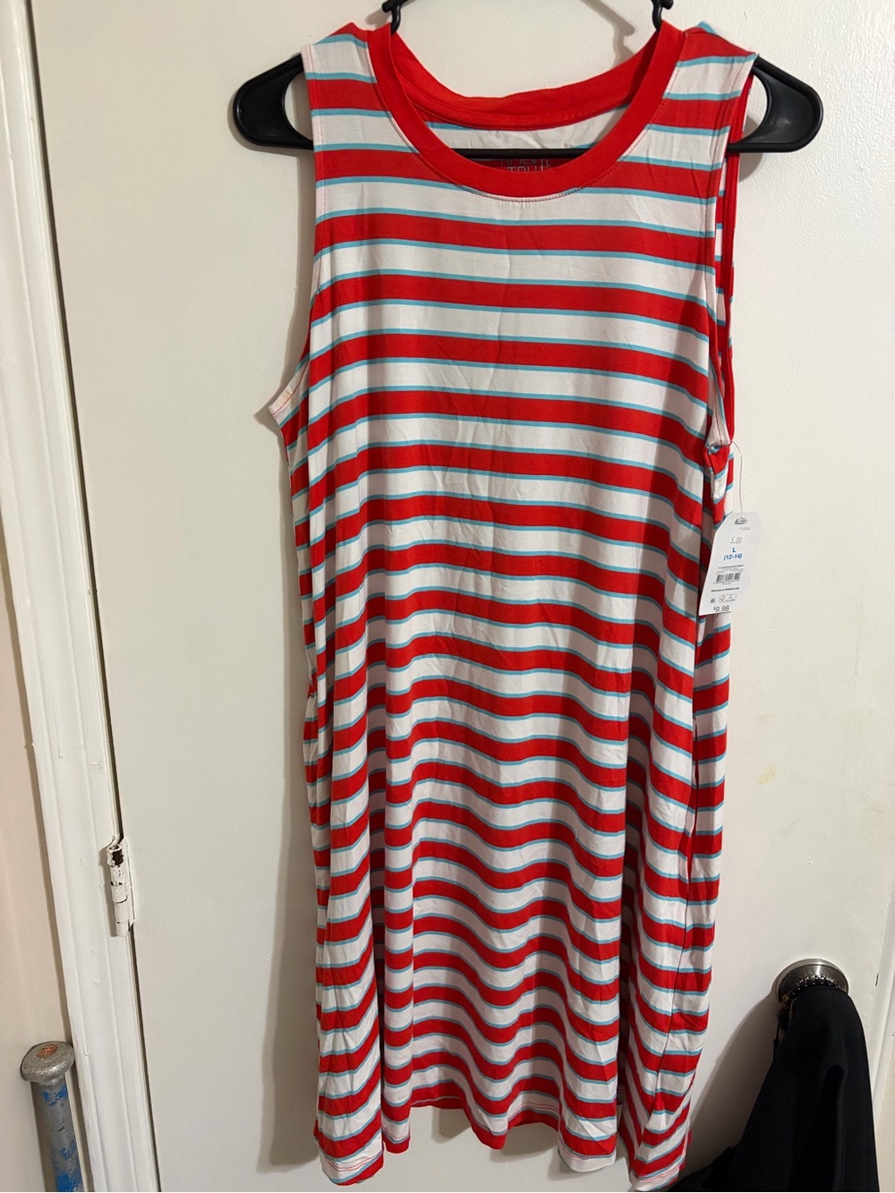 Time and Tru Red, White and Light Blue Striped Sleeveless Dress